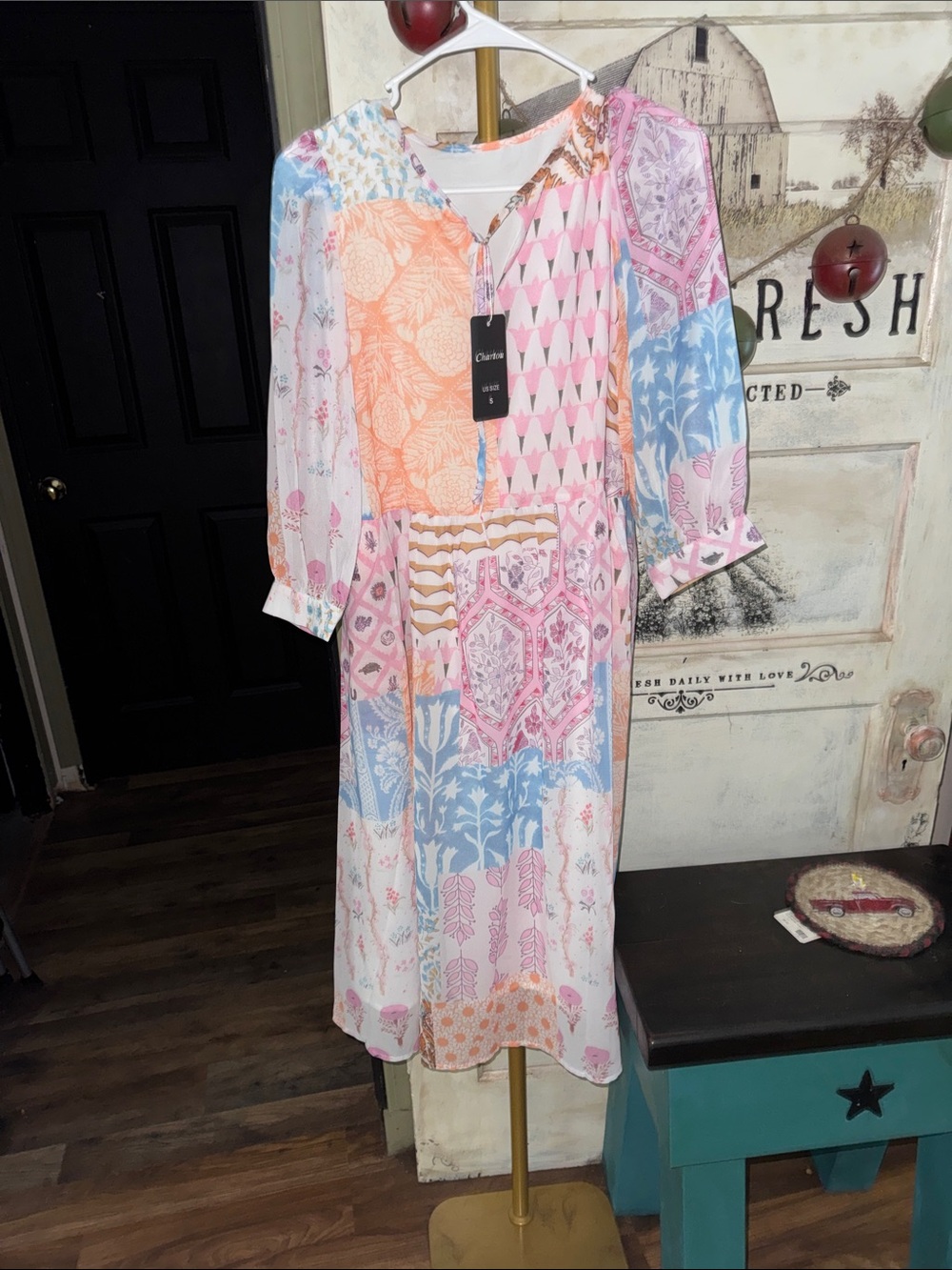 Chartou Pink Patchwork Midi Dress